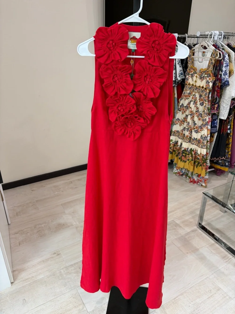 Farm Rio: Red 3d Flower Euroflax Premium
Linen Maxi Dress - Picture 12 of 15
